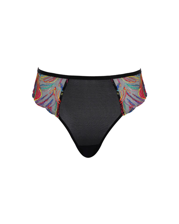 Panache Liza Deep Brief in Disco Black with shimmery embroidery made for curves ghost