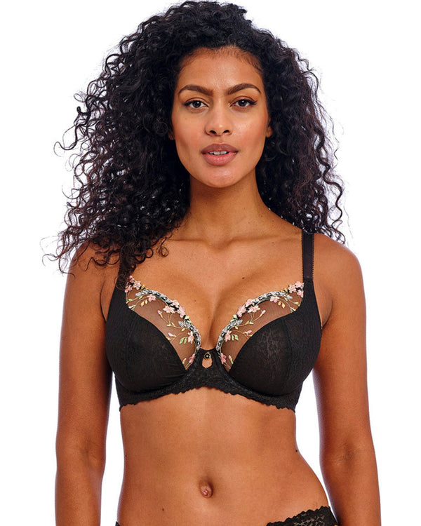 Freya Love-Haze Plunge Bra in Black made for the curvier woman with a big bust front view