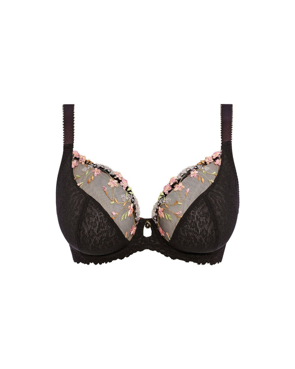 Freya Love-Haze Plunge Bra in Black made for the curvier woman with a big bust front view ghost