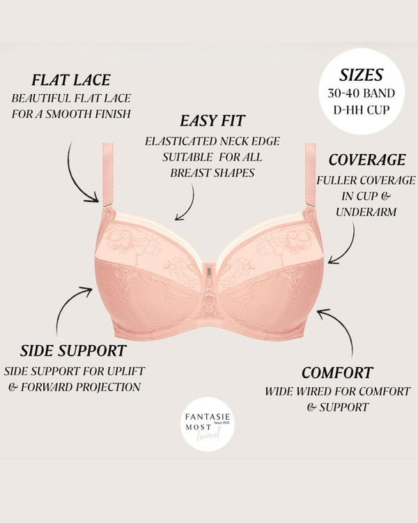 Fantasie Fusion Lace Side Support Bra in Blush made for the curvier woman with a big bust details