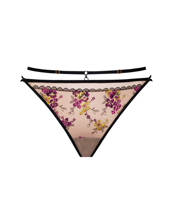 Samanta Ramona String thong with removable strap belt floral embroidery ghost