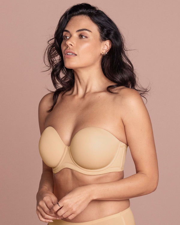 Wacoal Red Carpet Strapless Bra in Roebuck made for the curvier woman with a big bust beige  lifestyle side view