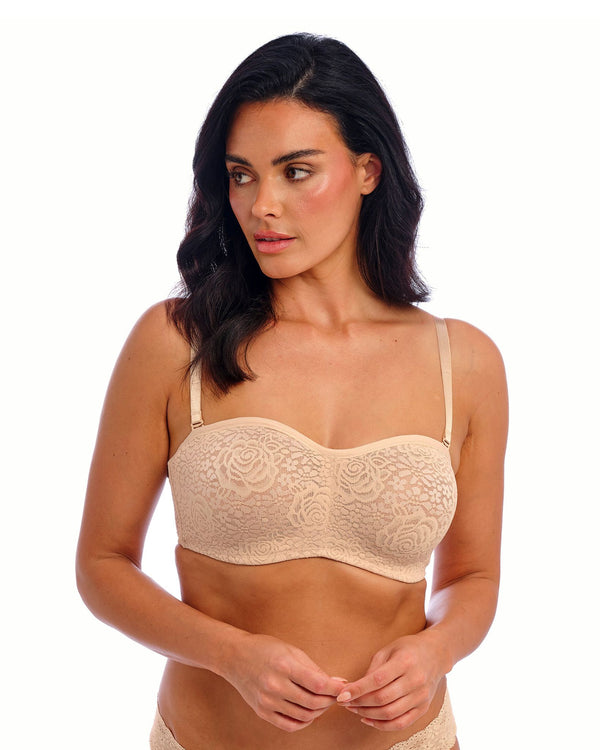 Wacoal Halo Lace Strapless Bra (non-padded) Naturally Beige with straps front view